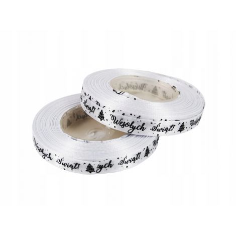 Wstążka satynowa Akces, Wesołych Świąt, 12mm x 25y